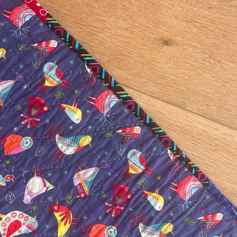 Handmade Quilted Wall Hanging Small Blanket Colorful Houses Dog Shark Border